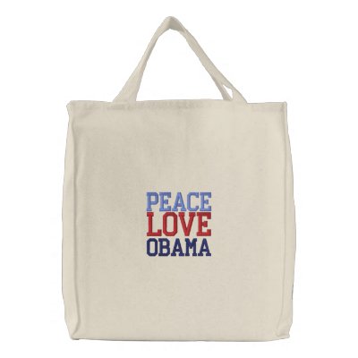 Embroidered Peace Love Obama Tote Bag Embroidered Peace Love Obama Tote Bag