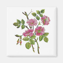 Embroidered Pink Old English Roses Fridge Magnets