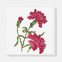 Embroidered Red Carnations Magnet
