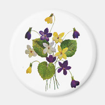 Embroidered White, Yellow and Purple Violets Magnets