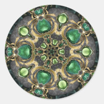 Emerald and Gold Kaleidoscope Round Stickers