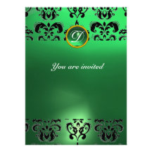 EMERALD DAMASK GEM STONE MONOGRAM green Custom Invite