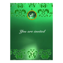 EMERALD DAMASK GEM STONE MONOGRAM green Invite