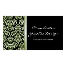 Emerald Damask Ribbon Business Card