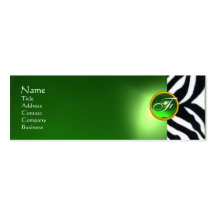 EMERALD GREEN BLACK WHITE ZEBRA FUR MONOGRAM BUSINESS CARD TEMPLATES