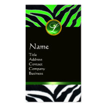 EMERALD GREEN BLACK WHITE ZEBRA FUR MONOGRAM BUSINESS CARD TEMPLATE