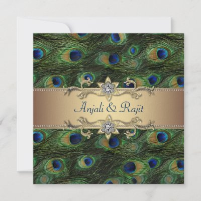 Elegant emerald green peacock feathers Indian peacock wedding invitations