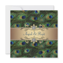 Emerald Green Gold Royal Indian Peacock Wedding Personalized Invitations