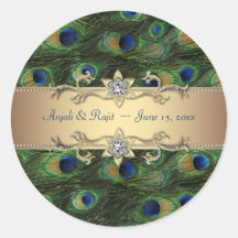 Emerald Green Gold Royal Indian Peacock Wedding Stickers