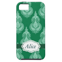 Emerald green paisley customisable name iPhone 5 covers