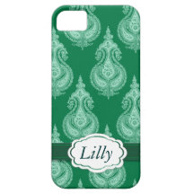 Emerald green paisley customisable name iPhone 5 cases
