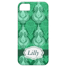 Emerald green paisley customizable name iPhone 5 case