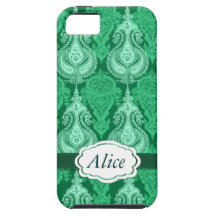 Emerald green paisley customizable name iPhone 5 cases
