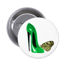 Emerald Green Stiletto Shoe and Butterfly Pinback Buttons