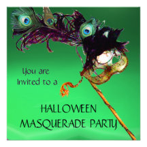 EMERALD MASQUERADE PARTY, Green Orange Invite
