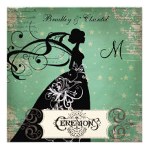 Emerald Stars Silhouette Bride Wedding Invitation