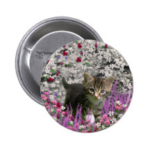 Emma in Flowers I – Little Grey Kitty Cat Pinback Button