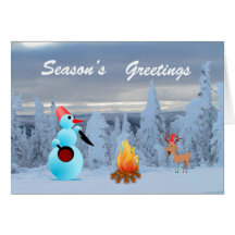 EMO Snowman Cooking Dinner Greeting Card