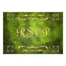 Emperor Green Stained Glass RSVP Card Invite
