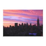 Empire State Building Red White Blue, Pink Sky Stretched Canvas Print