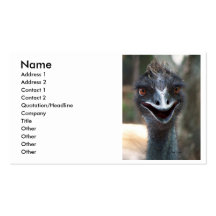Emu saying HI! Open beak big brown eyes picture Business Card Template
