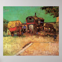 Encampment of Gypsies w Caravans; Vincent van Gogh Print