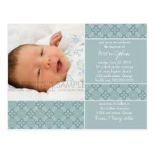 Encaustic Blue • Baptism Invitation Postcard