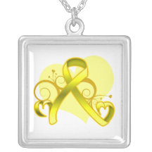 Endometriosis Awareness Floral Heart Ribbon Pendants
