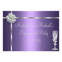 Engagement Elegant Purple Silver White Flower Custom Invites