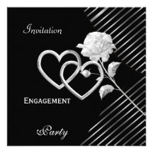 Engagement Elegant Stripe Black Silver Rose Custom Announcements