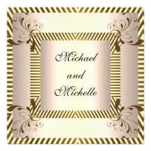 Engagement Glamour Cream Gold Stripe & Floral Announcement