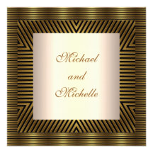 Engagement Glamour Gold & Black Stripes Personalized Invite