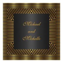 Engagement Glamour Gold & Black Stripes Invite
