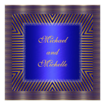 Engagement Glamour Gold & Cobalt Stripes Personalized Invite