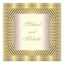 Engagement Glamour Gold & Cream Stripes Personalized Invites