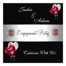 Engagement Party Black Red White Balloons Personalised Invitation