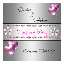 Engagement Party Silver Pink Floral Balloons Custom Invite
