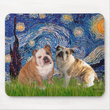 English Bulldog Pair 2 - Starry Night Mouse Pad