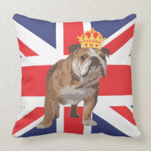 English Bulldog with Crown and Union Jack Pillow