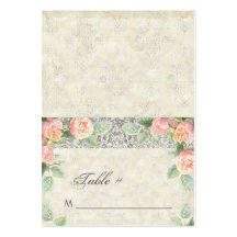 English Rose, Peach & Silver Wedding Invitation Business Card