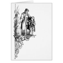 Engraving of Man, Boy and Beehive Cards