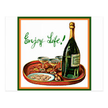 ENJOY LIFE! CHAMPAGNE VINTAGE PRINT POSTCARD