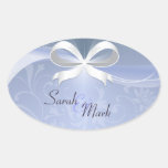 Envelope Seal Blue & White Floral Ribbon Wedding Sticker