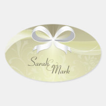 Envelope Seal Ivory & White Floral Ribbon Wedding Oval Stickers