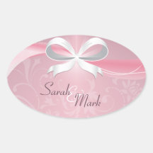 Envelope Seal Pink & White Floral Ribbon Wedding Stickers