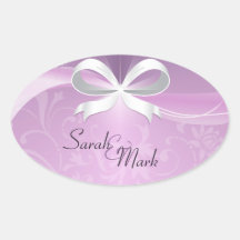 Envelope Seal Purple & White Floral Ribbon Wedding Stickers