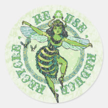 Enviro Green Bee Earth Day Gear Round Stickers