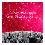Etched NYC Skyline #2 Pink Red Heart Birthday invitations
