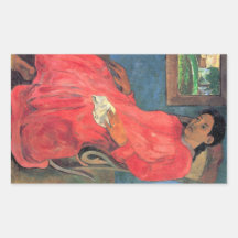 Eugène Henri Paul Gauguin - Woman in Red Dress Rectangular Sticker