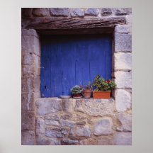 Europe, France, Cereste. A blue door adds colour Posters